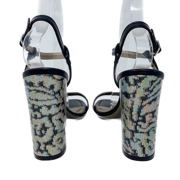 Lanvin Rainbow holographic block heel metallic ankle wrap sandals size 38.5 - Picture 3 of 15